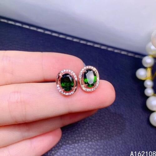 Fine Jewelry 925 Sterling Silver Inset With Natural Gem Womens Luxury Exquisite Simple Diopside Earrings Ear Stud Support Detec