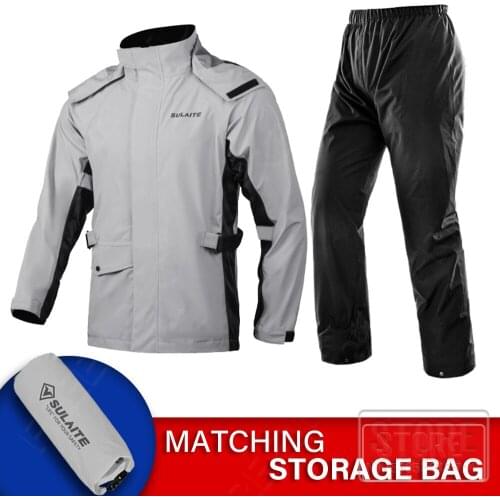 Grey Motorcycle Raincoat Split Motorbike Rain Suit Moto Raincoat Rain Coat Jacket Pants High Quality Waterproof Biker Rain Set