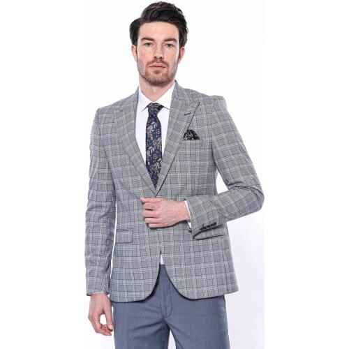 Grey Checked Slim-Fit Blazer