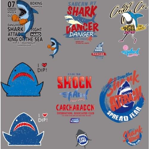 ShinEquin Biker Patch Deal With It Clothes Heat Transfer Printing Shark Boxing Iron On Patches For Clothing Diy Cute 3D Stickers
