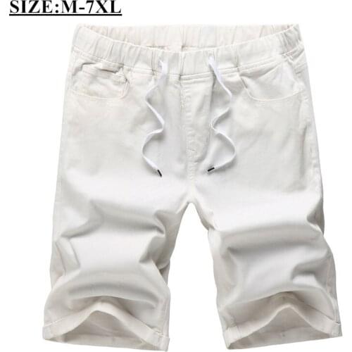 Summer Men Bermuda Beach white Shorts Fashion Elastic waist Drawstring solid color Straight Loose Cotton Casual Cargo Shorts 7XL