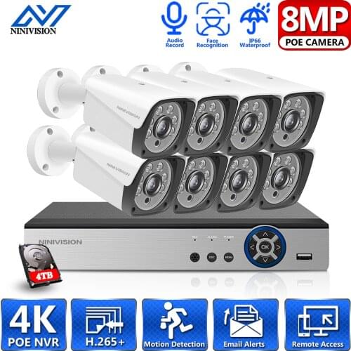 NINIVISION Audio H.265 8CH 5MP AI POE IP Camera Face Detection Outdoor Waterproof Home Security Video Surveillance Set