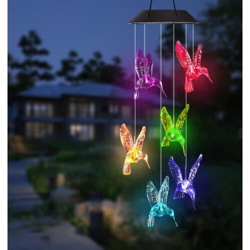 Swim Pool Solar LED Wind Chime Transparent Hummingbird Wind Waterproof for Garden Party Decor Patio Yard Lawn Dropship#0712