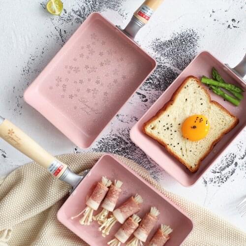 Japanese Frying Pan Wooden Handle Tamagoyaki Omelette Non-Stick Pan Fried Egg Pancake Kitchen Pot Fried Chicken Cooking Tools