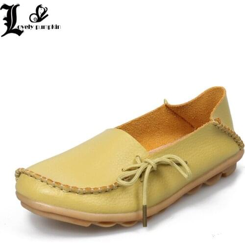 Plus Size 35-44 Genuine Leather Women Shoes 2017 Spring Fashion Soft Lace-up Casual Flat Shoes Peas Non-Slip Outdoor Shoes