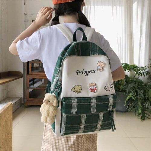 Fabric Women Backpack Contrast Color Cotton High Quality School Bag for Teenage Girl Stylish Female Ladie Bagpack Travel