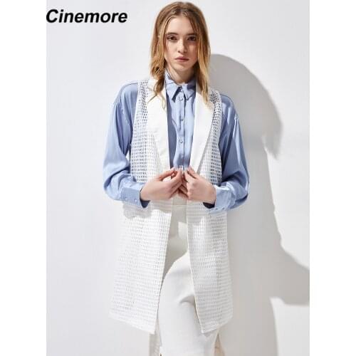 Cinemore Vests Women Fashion Long dress Knitted Vest Sleeveless Lapel White Hollow out Jacket summer womens dress 2021 X96115