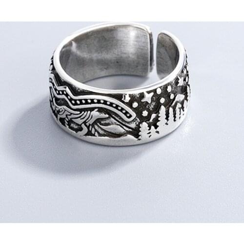 Simple Retro Wild Wolf Animal Tree Star Punk 925 Sterling Silver Adjustable Ring For Women Fashion Trendy Jewelry Gift