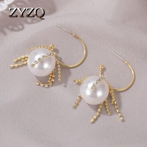 ZYZQ Baroque Tassel Big Pearl Earrings For Women 2020 New Bridal Earrings Jewelry Simple Elegant Wedding Party Earings Wholesale