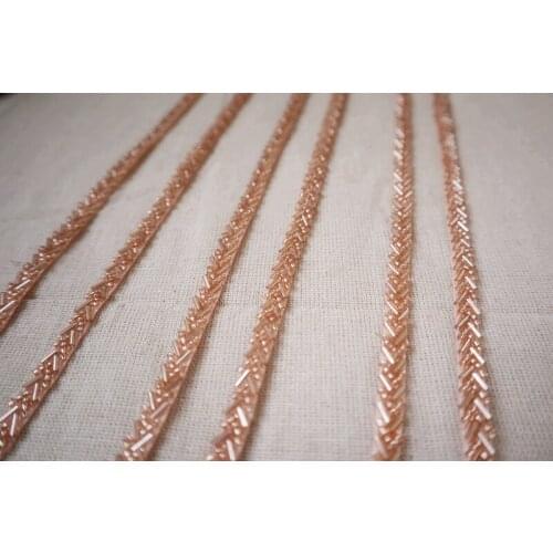 10 yards rose gold beaded trim, champagne gold beads lace trim for sewing accessories, bridal Establishment, home decroration