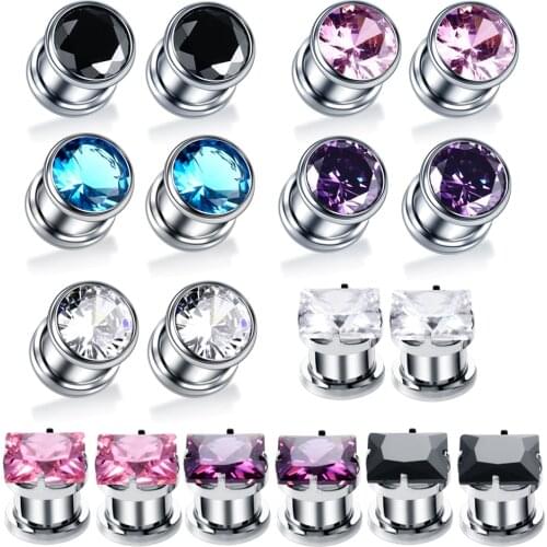 2pcs/lot Steel Cubic Zircon CZ Gem Screw Fit Flesh Tunnel Ear Plug Gauges Ear Piercings Expander Stretcher Body Piercing Jewelry