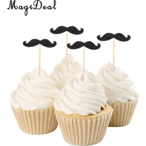 20pcs Glitter Paper Mustache Cake Topper Birthday Party Baby Shower Cake Decoration Photo Prop Black
