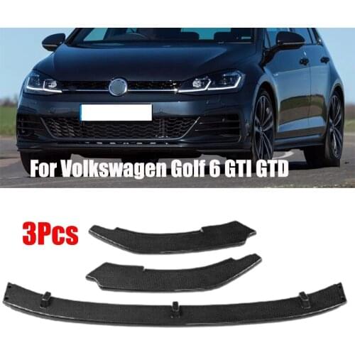 3Pcs Gloss Black Carbon Fiber Car Front Bumper Splitter Lip Spoiler Body Kit Diffuser Protector For Volkswagen Golf 6 GTI GTD