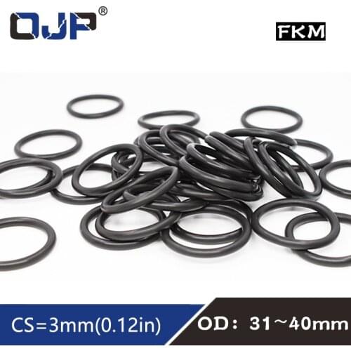 5PCS Fluorine rubber Ring Black FKM O ring Seal OD31/32/33/34/35/36/37/38/39/40*3mm Rubber O-Ring Seal Oil ORing Gaskets Washer
