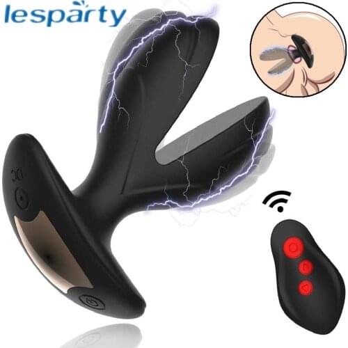 Opening Anal Vibrator for Men Prostate Massager Electric Shock Pulse Big Butt Plug Anal Dilator Wireless Remote Control Anal Toy