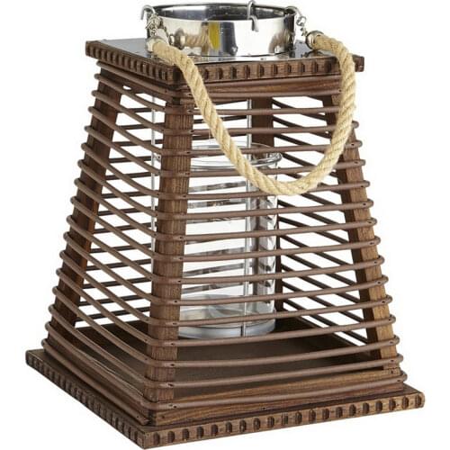 Large Rattan Wood Candle Holders Glass WindProof Candlestick Candle Table Hotel Courtyard Gift Candles Home Decoration FC452