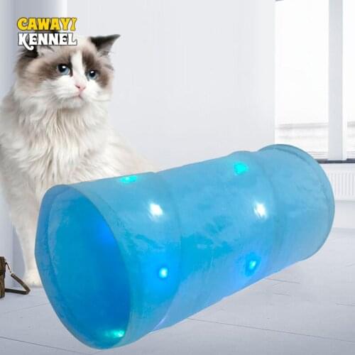 Cawayi Kennel Can Emit Light Cat Tunnel Tube Collapsible Play Toy Indoor Outdoor Kitty Toy for Puzzle Exercising Hiding Training
