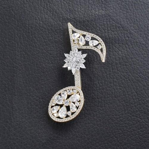 Elegant music note brooches luxury rhinestone zircon gold silver color pins brooches for women men music lovers gifts