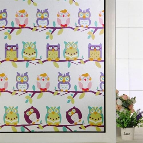 Owl Glass FIilm Electrostatic Mould-Proof Pivacy Protection Cartoon Cute Removable Tint Film For Children Room Bathroom Bedroom
