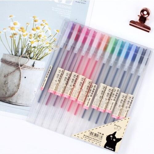 12 Pcs/lot Gel Pen 0.5mm Colour Ink Pen Maker Pen School Office Supply Cute Style 12 Colours