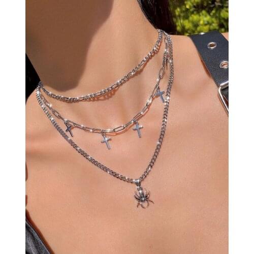 Ins Cool Earth Disco Concave Modeling Accessories Cool Dark Punk Spider Pendant Necklace Men and Women