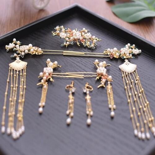 Chinese style gold tiara Brides hand-beaded classical dragon Phoenix jewelry sets brides wedding hair accessories