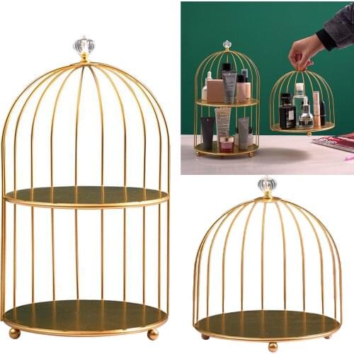 Bird Cage Desk Organizer Cosmetics Makeup Necklace Rings Stand Storage Rack