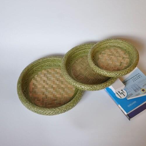 Round Bamboo Tray Bohemian Tray Woven Rattan Dustpan Fruit Medicinal Materials Basket Kitchen Chic Wicker Farmhouse Storage