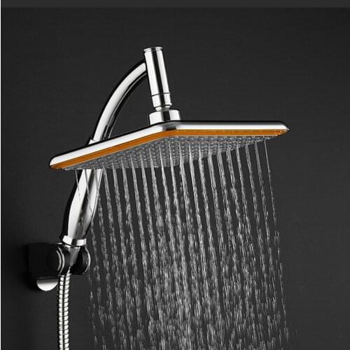 Square Ultra-thin Rotatable Top Spray Shower 9 Inch Stainless Steel Water-saving Pressure Sprayer Plating Extension Arm