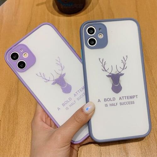Deer Pattern Matte Phone Case For iPhone X XR XS 11 12 Mini Pro Max 6 6s 7 8 Plus SE 2020 Frosted Smooth Bumper Shockproof Cover