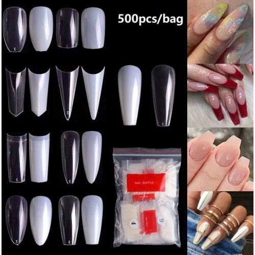 500pcs False Nail Tips Clear Coffin Tips Ballerina Stiletto Rounded Square Acrylic Fake Nails Extension System UV Gel Manicure