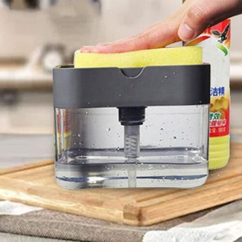 Soap Dispenser Pump With Sponge Holder Liquid Dispenser Container Hand Kitchen 2-in-1 Manual Press Organizer Cleaner Tool