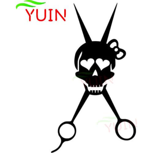 Barber Hairdresser Scissors Skull Applique Fashion Car Window Decoration PVC Waterproof Car Sticker Black/White/Red/Laser/Silver