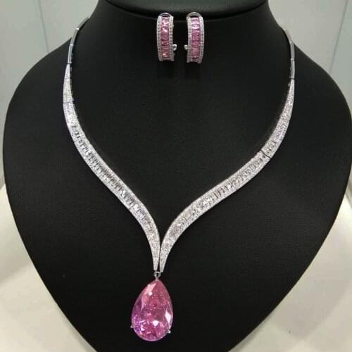 LUXURY AAA cubic zirconia trapezoidal shaped big stud earrings and necklaces ,white colour high quality,womens jewelry sets