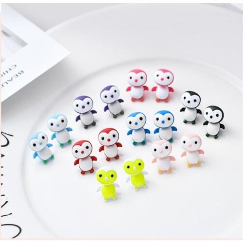 1 Pair Cute Animal Bite Earring Cartoon Soft Clay Animal Earrings Penguin Bite Earrings Penguin Earrings Party Fun Gifts