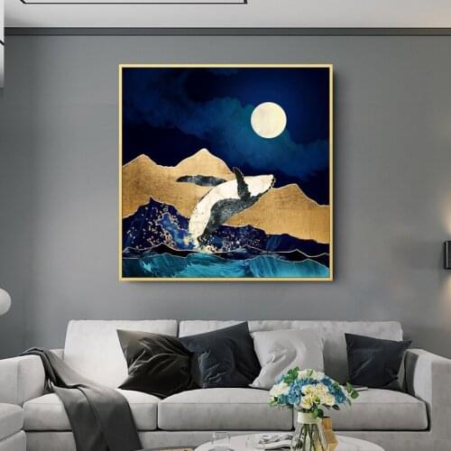 Nordic Abstract whale Mountain Landscape Canvas Painting Wall Art Prints Home Decor Wall Poster Decoration For Living Room Home