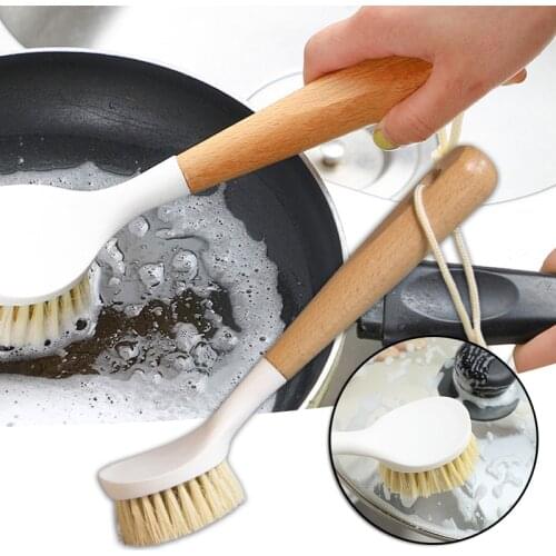 Dish Brush with Long Bamboo Handle Convenience Kitchen Cleaning Scrub Brush for Pans Pots Kitchen Sink Cleaning HFD889