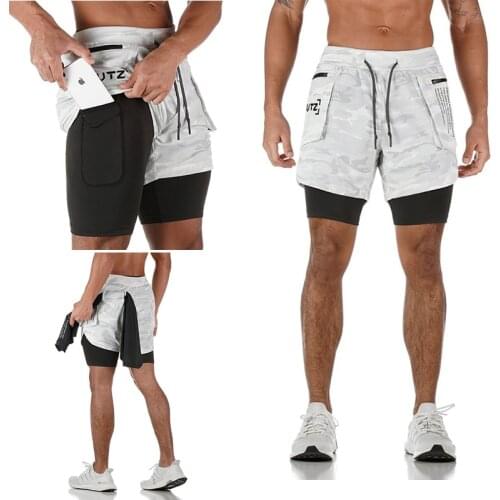 Sports shorts men 2 in 1 safety pocket running jogging gym fitness training shorts summer mens fit sports casual bottoms