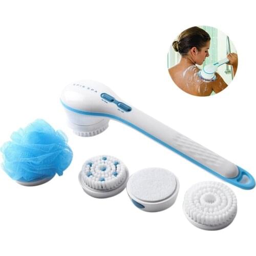Simple TV Five-in-One Electric Massage Bath Brush Set Silicone Bathroom Electric Bath Brush Bath Rub Long Handle