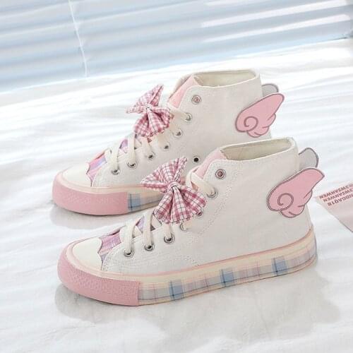 Spring Autumn 2021 New Girl Plaid Pink High-top Canvas Shoes Japanese Women Cute Student JK Casual Shoes Women Sneakers