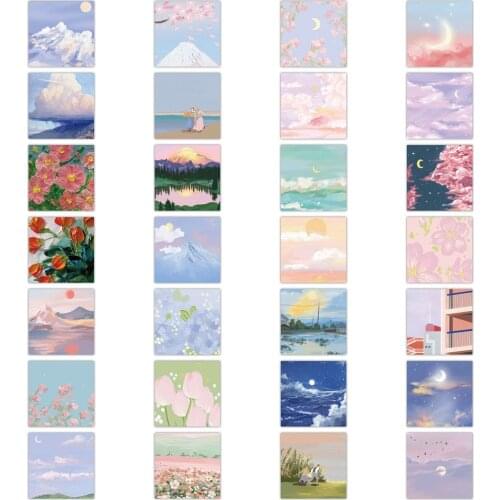56pcs Ins Landscape Oil Painting Drawings Stickers Graffiti DIY Motorcycle Skateboard Notebook Suitcase Waterproof Sticker Decal