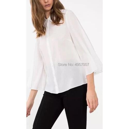 High Quality 1005 White Solid Color Blouse Shirt - 2019ss Ladies Long Sleeve Lapel Shirt Top