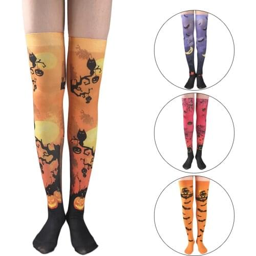 Halloween Women Stockings Ghost Pumpkin Bat Printing Over Knee Socks Evening Party Wear Carnival Stockings Women Lingerie