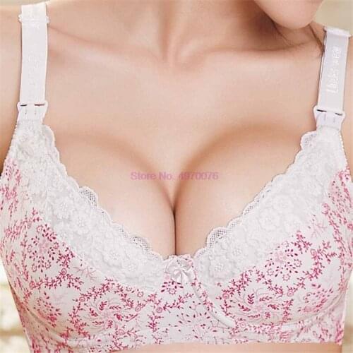 DHL 100pcs Maternity Nursing Bra Feeding For Pregnant Women Bamboo Fiber Flower Lace Underwear With Wire Anti Sagging Gravidas