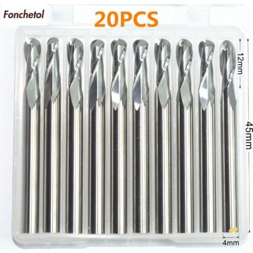 4mm*12mm-20PCS CNC solid carbide End Mill,tungsten 2 flutes ball nose Woodworking router bit,wood tool,Relief Milling Cutter