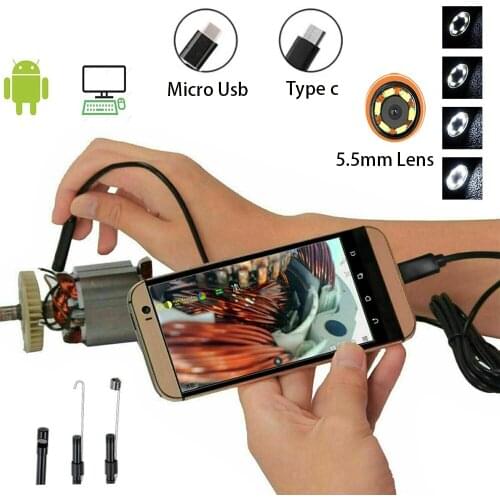 5.5MM Car Endoscope 480P Piping Endoscopic Video Micro USB Inspection Snake Camera Type c Sewer Borescope for Android Smartphone