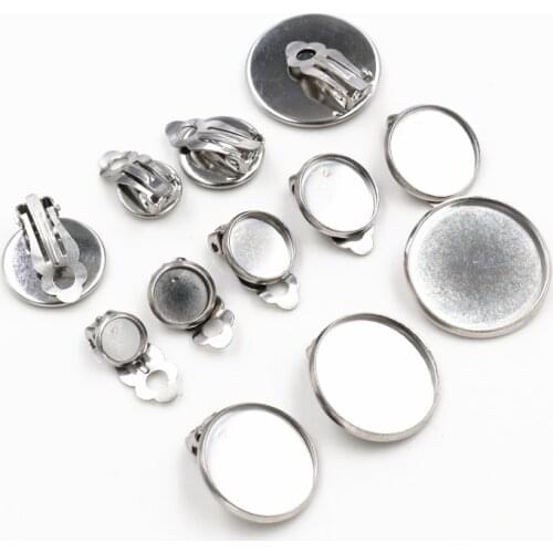 6/8/10/12/14/16/18/20mm 10pcs/lot Stainless Steel Material Ear Clips ,Earring Base Cameo Bezels Tray For Jewelry Supplies
