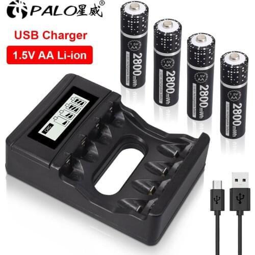 PALO 1.5V AA Li-ion Rechargeable Battery 1.5v AA Battery AA 1.5V Lithium Battery and 1.5V Lithium Battery Charger