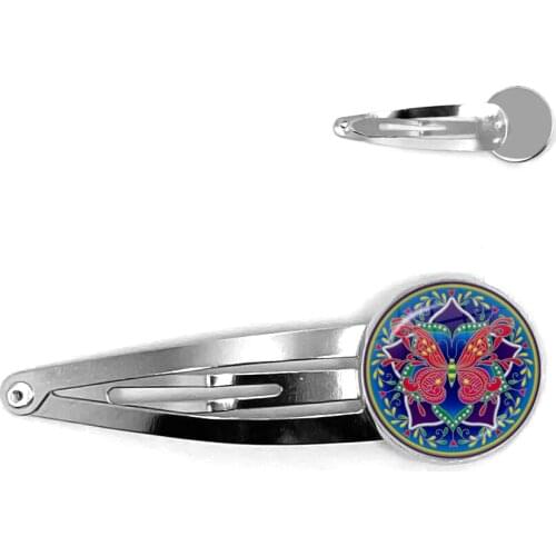 Mandala Flower Butterfly Hairpins OM Symbol Buddhism Zen Picture Glass Cabochon Snap Barrette Stick Hairpin Jewelry Women Girls