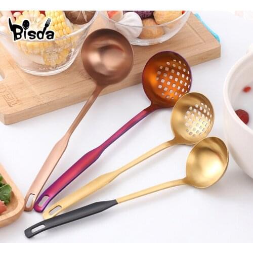 1 Piece Long Handle Soup Colander Stainless Steel Cooking Tools Gold Soup Ladle Kitchen Gadgets Wall Hanging Skimmer Strainer